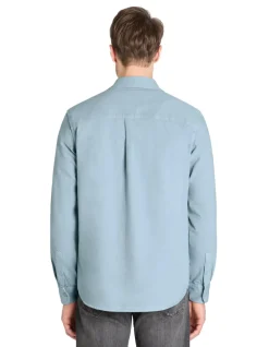 100% katoenen kledingstuk geverfd overhemd - blauwgrijs