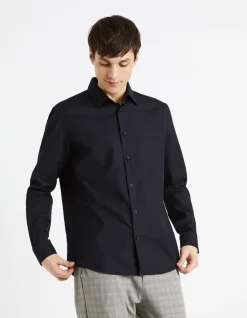100% katoenen Poplin Regular fit overhemd - zwart