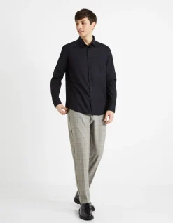100% katoenen Poplin Regular fit overhemd - zwart