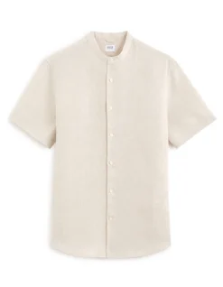 100% Linnen Hemd met korte mouwen, regular fit en Mao kraag - naturel