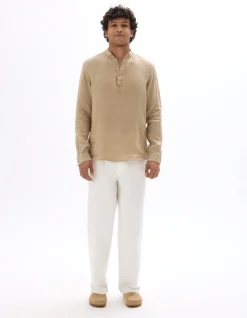 100% linnen tuniek met maokraag - beige