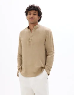 100% linnen tuniek met maokraag - beige