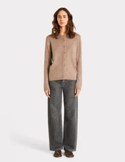 100% merinowol ronde hals vest - taupe