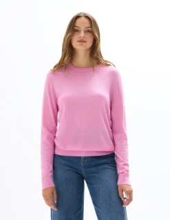 100% merinowol trui met ronde hals - roze