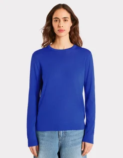 100% merinowol trui met ronde hals - blauw