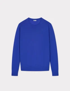 100% merinowol trui met ronde hals - blauw