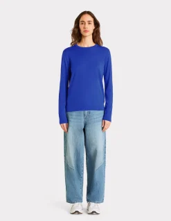 100% merinowol trui met ronde hals - blauw