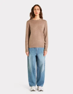 100% merinowol trui met ronde hals - Taupe