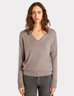 100% merinowol V-hals trui - Taupe