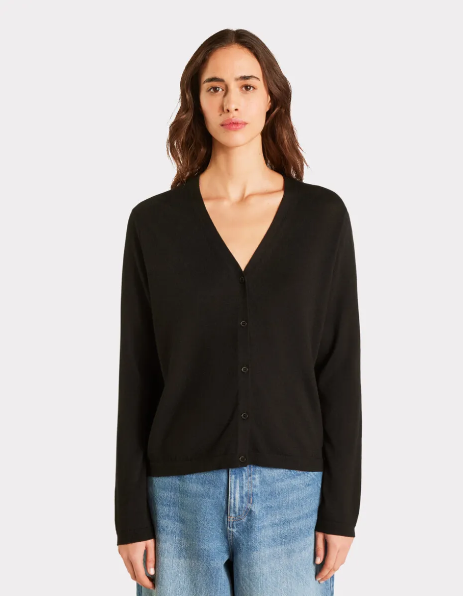 100% merinowol V-hals vest - Zwart