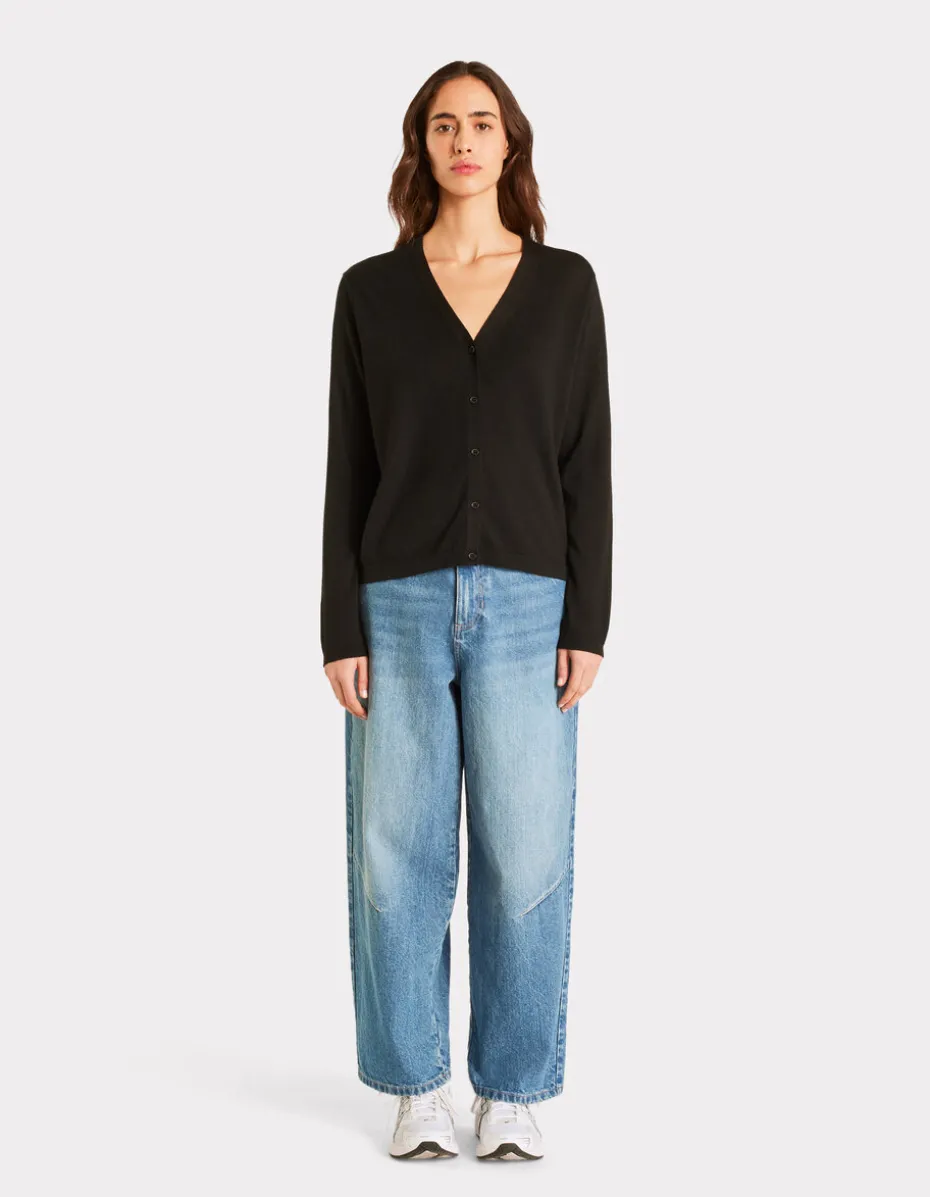 100% merinowol V-hals vest - Zwart