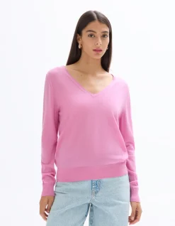 100% merinowollen V-hals trui - roze