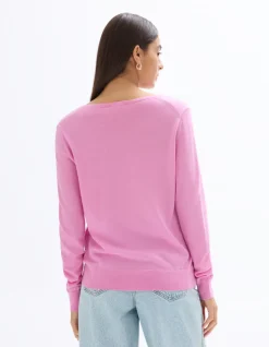 100% merinowollen V-hals trui - roze