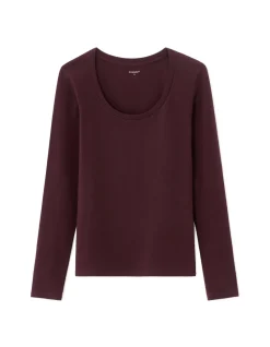 Aansluitend T-shirt lange mouwen - bordeauxrood