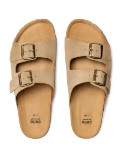 Beige sandalen met twee gespen