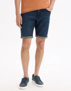 Bermuda van denim met gebreid effect