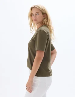 Biologisch katoenen T-shirt met ronde hals - Kaki