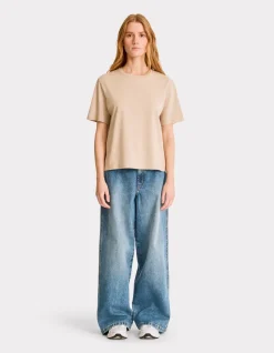Biologisch katoenen T-shirt met ronde hals - beige