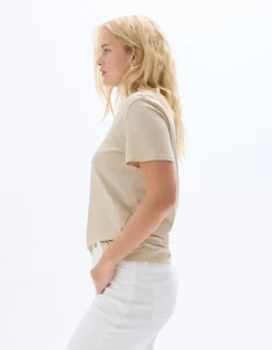 Biologisch katoenen T-shirt met V-hals - beige