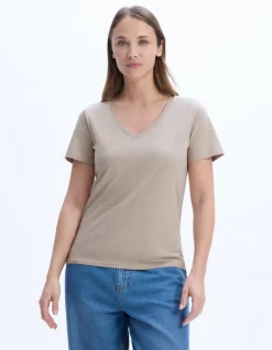 Biologisch katoenen V-hals t-shirt - beige