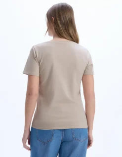 Biologisch katoenen V-hals t-shirt - beige