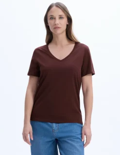 Biologisch katoenen V-hals t-shirt - bruin