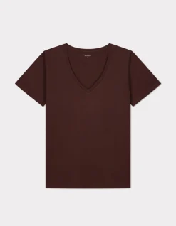 Biologisch katoenen V-hals t-shirt - bruin