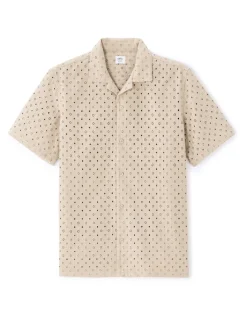 Blouse met broderie anglaise, normale pasvorm, 100% katoen - beige