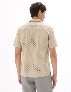 Blouse met broderie anglaise, normale pasvorm, 100% katoen - beige