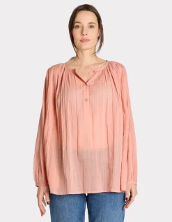 Blouse met ronde hals en knoopjes - roze