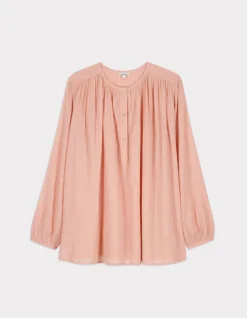 Blouse met ronde hals en knoopjes - roze