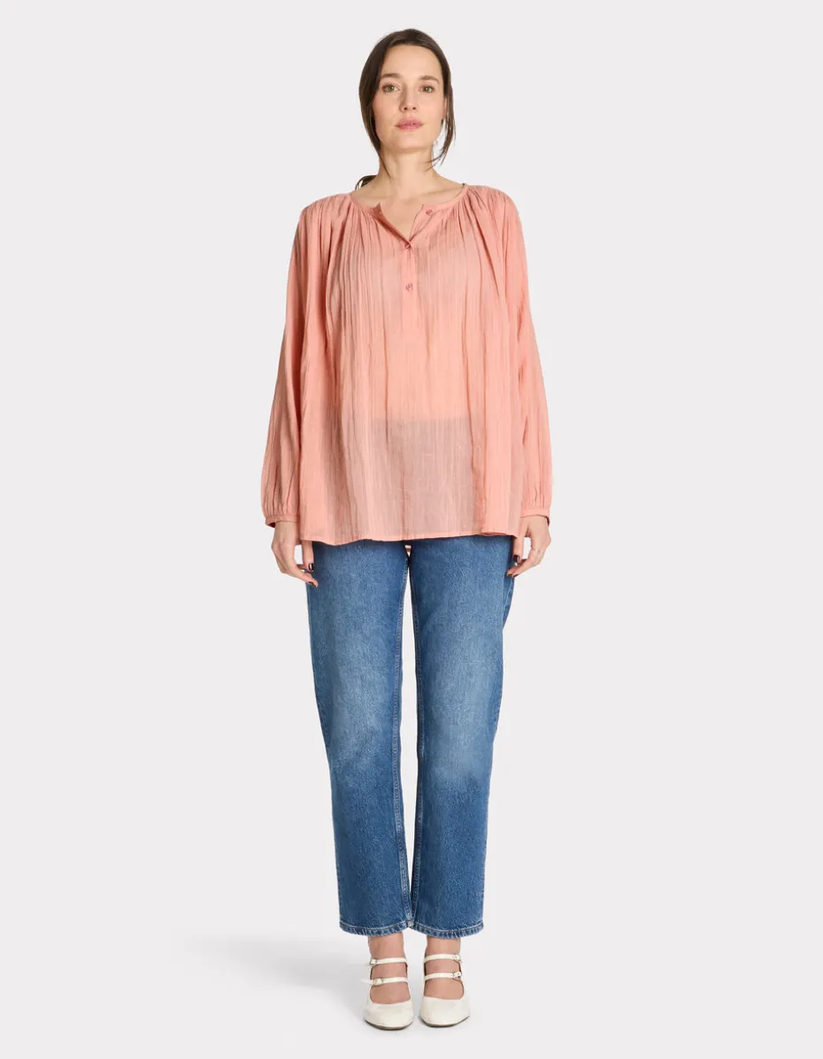 Blouse met ronde hals en knoopjes - roze