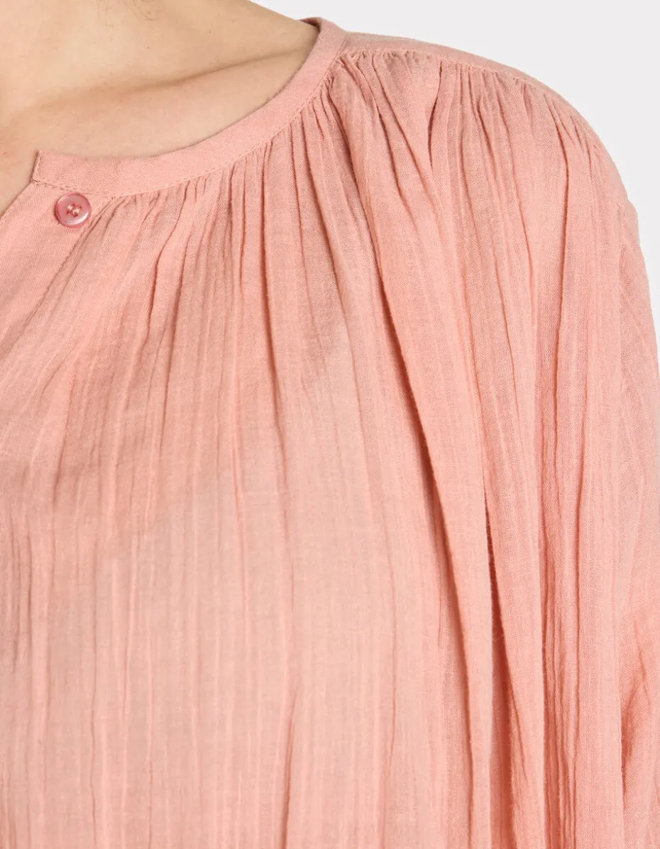 Blouse met ronde hals en knoopjes - roze