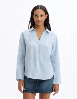 Blouse van 100% linnen - Blauw