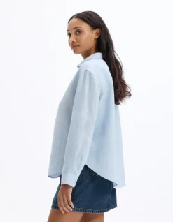 Blouse van 100% linnen - Blauw