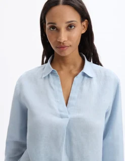 Blouse van 100% linnen - Blauw