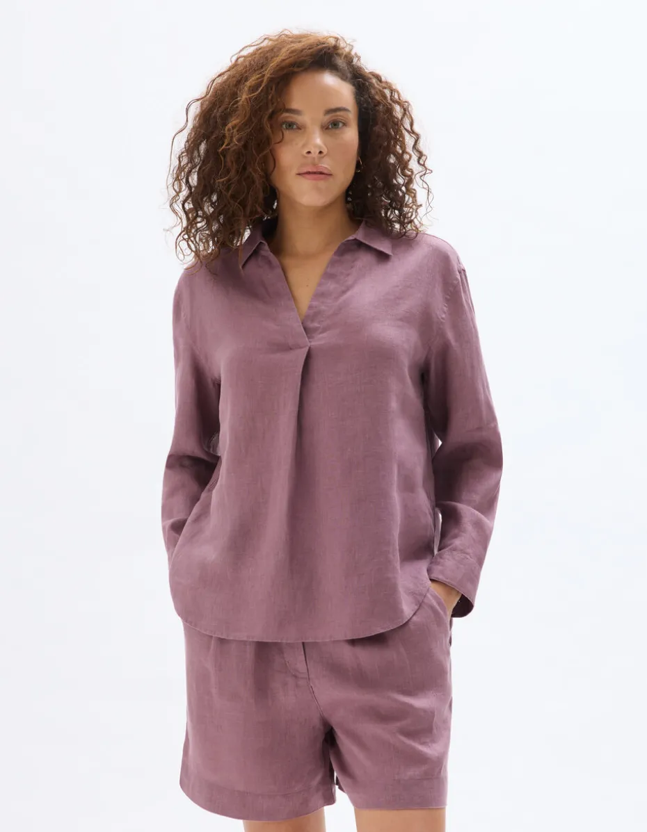 Blouse van 100% linnen - Paars