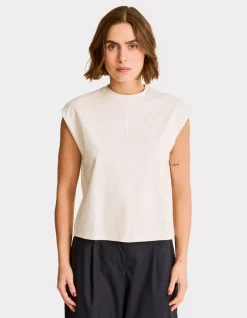 Boxy katoenen mouwloos T-shirt - ecru