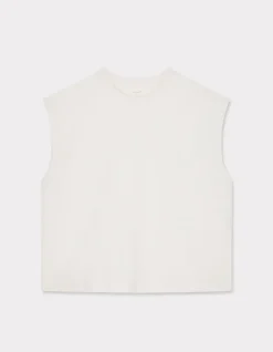 Boxy katoenen mouwloos T-shirt - ecru