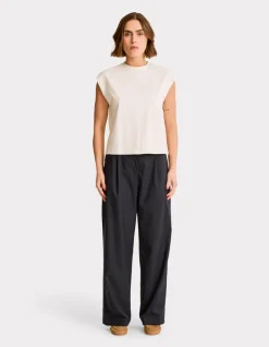 Boxy katoenen mouwloos T-shirt - ecru