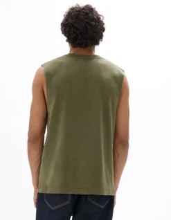 Boxy mouwloze top met ronde hals 100% katoen - kaki