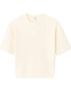 Boxy T-shirt met ronde hals in badstof - ecru