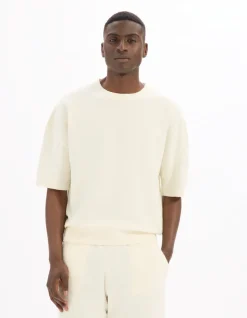 Boxy T-shirt met ronde hals in badstof - ecru