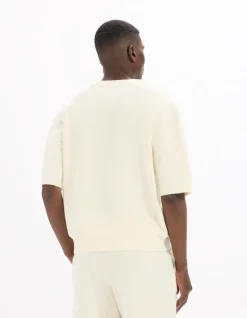 Boxy T-shirt met ronde hals in badstof - ecru