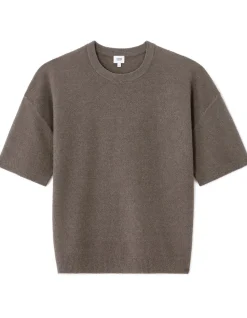 Boxy T-shirt met ronde hals van lusgebreide stof - taupe