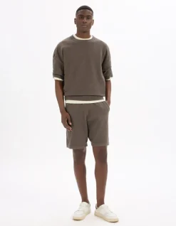 Boxy T-shirt met ronde hals van lusgebreide stof - taupe
