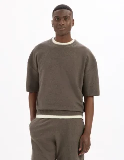 Boxy T-shirt met ronde hals van lusgebreide stof - taupe