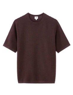 Boxy T-shirt met ronde hals in ajourbreisel - bes