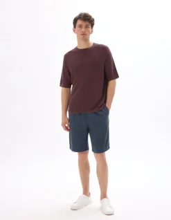 Boxy T-shirt met ronde hals in ajourbreisel - bes