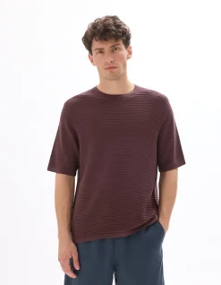 Boxy T-shirt met ronde hals in ajourbreisel - bes